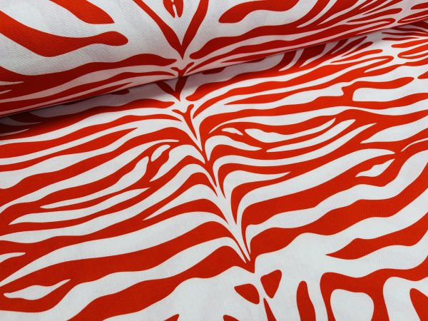 Zebra Spine Print Fabric Animal Stripes Cotton Furnishing Curtain Upholstery Home Decor Material - 55"/140cm Wide - Red & White - Image 4