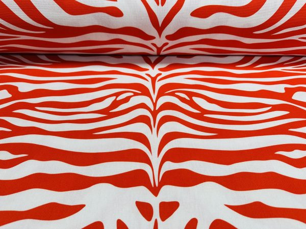 Zebra Spine Print Fabric Animal Stripes Cotton Furnishing Curtain Upholstery Home Decor Material - 55"/140cm Wide - Red & White - Image 3