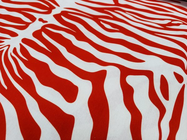 Zebra Spine Print Fabric Animal Stripes Cotton Furnishing Curtain Upholstery Home Decor Material - 55"/140cm Wide - Red & White - Image 2