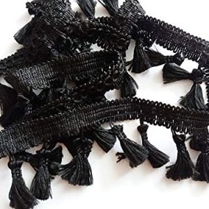 Fringe Tassel Trim Garland Bobble Ribbon Tape with Tassels for curtains fabric craft - 15 colours - any length - Black