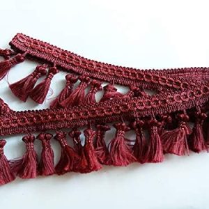 Fringe Tassel Trim Garland Bobble Ribbon Tape with Tassels for curtains fabric craft - 15 colours - any length - Burgundy Red