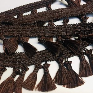 Fringe Tassel Trim Garland Bobble Ribbon Tape with Tassels for curtains fabric craft - 15 colours - any length - Dark Brown