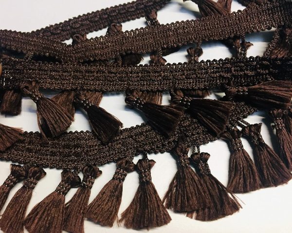 Fringe Tassel Trim Garland Bobble Ribbon Tape with Tassels for curtains fabric craft - 15 colours - any length - Dark Brown