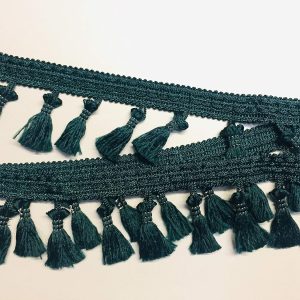 Fringe Tassel Trim Garland Bobble Ribbon Tape with Tassels for curtains fabric craft - 15 colours - any length - Dark Green