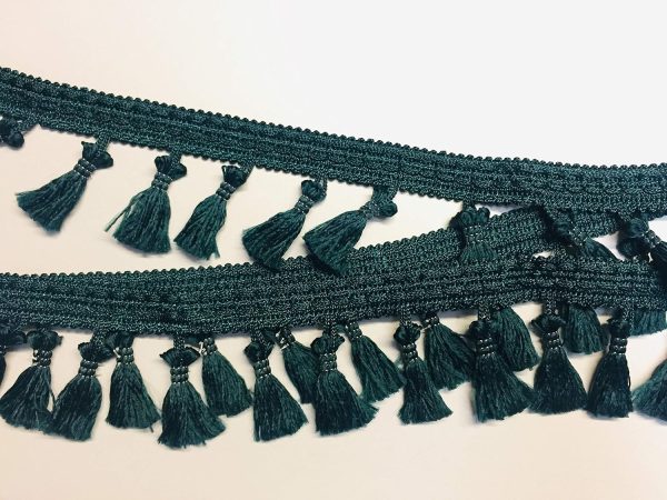 Fringe Tassel Trim Garland Bobble Ribbon Tape with Tassels for curtains fabric craft - 15 colours - any length - Dark Green