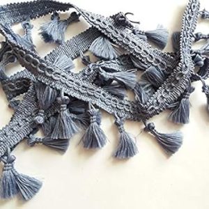 Fringe Tassel Trim Garland Bobble Ribbon Tape with Tassels for curtains fabric craft - 15 colours - any length - Dusty Blue