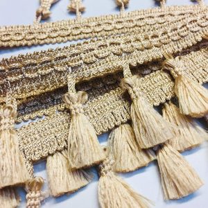 Fringe Tassel Trim Garland Bobble Ribbon Tape with Tassels for curtains fabric craft - 15 colours - any length - Gold Beige