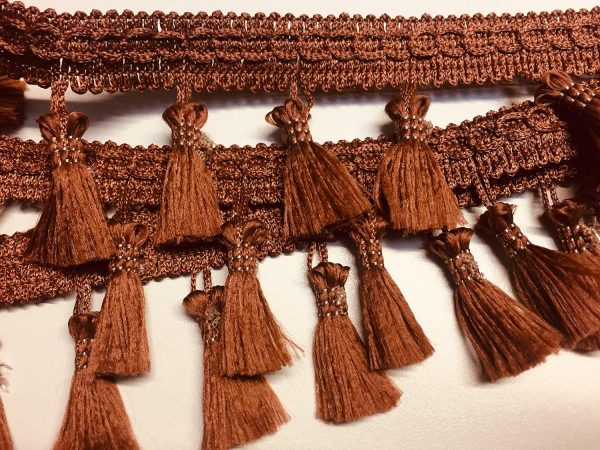 Fringe Tassel Trim Garland Bobble Ribbon Tape with Tassels for curtains fabric craft - 15 colours - any length - Light Brown