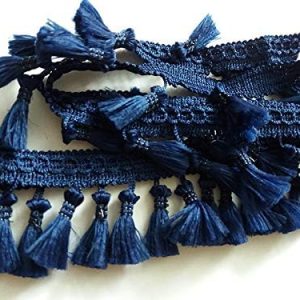 Fringe Tassel Trim Garland Bobble Ribbon Tape with Tassels for curtains fabric craft - 15 colours - any length - Navy Blue