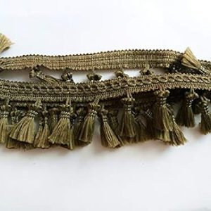 Fringe Tassel Trim Garland Bobble Ribbon Tape with Tassels for curtains fabric craft - 15 colours - any length - Olive Green