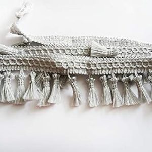 Fringe Tassel Trim Garland Bobble Ribbon Tape with Tassels for curtains fabric craft - 15 colours - any length - Silver Grey