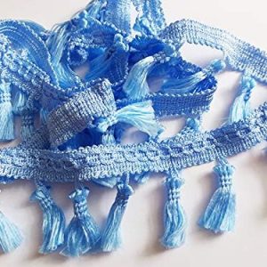 Fringe Tassel Trim Garland Bobble Ribbon Tape with Tassels for curtains fabric craft - 15 colours - any length - Sky Blue