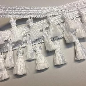 Fringe Tassel Trim Garland Bobble Ribbon Tape with Tassels for curtains fabric craft - 15 colours - any length - White